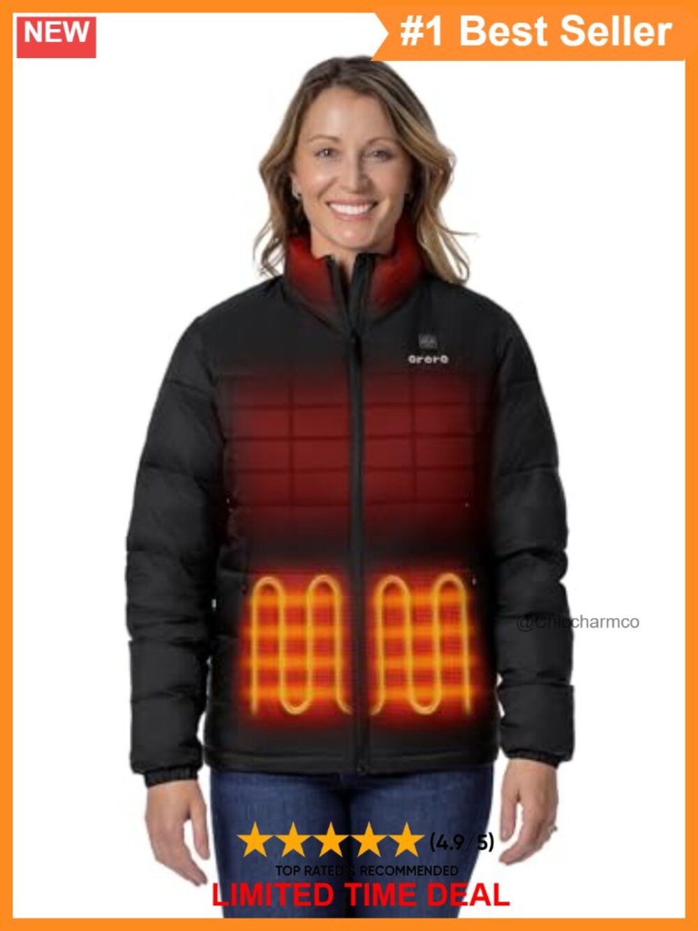 ORORO Women's Heated Puffer Jacket with Battery 4 Heating Zones